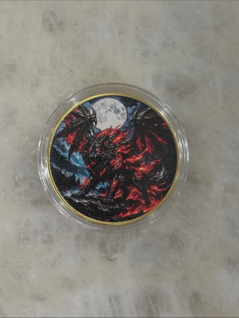 Devil Wolf Art Round Collectible Coin - Red & Black
